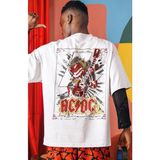 Sevbano Ac Dc Rock Metal Müzik Grubu Sırt Baskılı Unisex Oversize Tişört - Beyaz