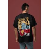Sevbano Ace Sabo Monkey D. Luffy Sırt Baskılı Unisex Oversize One Piece Karakterler Anime Tişört - Siyah - XS
