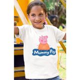 Sevbano Anne Pig Peppa Pig Baskılı Unisex Çizgi Film Çocuk Tişört (1-12 Yaş) - Beyaz - 5 - 6 Yaş