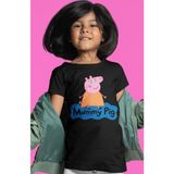 Sevbano Anne Pig Peppa Pig Baskılı Unisex Çizgi Film Çocuk Tişört (1-12 Yaş) - Siyah - 11 - 12 Yaş