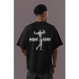 Sevbano Arnold Work Hard Yazılı Body Building Sırt Baskılı Unisex Oversize Fitness Gym Sporcu Tişört - Siyah - 2XL