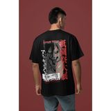 Sevbano Attack On Titan Eren Jaeger Sırt Baskılı Unisex Oversize Anime Tişört - Siyah - XL