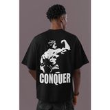 Sevbano Conquer Arnold Bodybuilding Fitness Sırt Baskılı Unisex Oversize Tişört - Siyah - 4XL