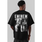 Sevbano Eminem Rapper Şarkıcı Sırt Baskılı Unisex Oversize Tişört - Siyah - XL