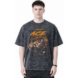Sevbano Fire First Ace Portgas D. Ace One Piece Anime Baskılı Unisex Oversize Eskitme Yıkamalı Tişört - Siyah - XL