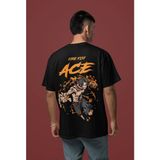 Sevbano Fire Fist Ace Sırt Baskılı Unisex Oversize One Piece Anime Tişört - Siyah - XS