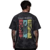 Sevbano Game Of Thrones Efsane Dizi Baskılı Unisex Oversize Eskitme Yıkamalı Tişört - XL - Siyah