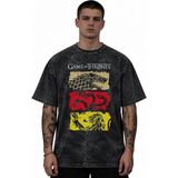 Sevbano Game Of Thrones Efsane Dizi Baskılı Unisex Oversize Vintage Yıkamalı Tişört - Siyah