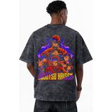 Sevbano Gojo Satoru Itadori Yuji Ryomen Sukuna Jujutsu Kaisen Anime Baskılı Unisex Oversize Yıkamalı Tişört - Siyah