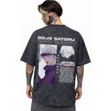Sevbano Gojo Satoru Jujutsu Kaisen Anime Sırt Baskılı Unisex Oversize Eskitme Yıkamalı Tişört - Siyah - 2XL