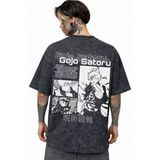 Sevbano Gojo Satoru Jujutsu Kaisen Anime Sırt Baskılı Unisex Oversize Eskitme Yıkamalı Tişört - Siyah - XS