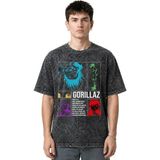 Sevbano Gorillaz Rock Metal Müzik Grubu Ön Baskılı Unisex Oversize Eskitme Yıkamalı Tişört - Siyah - XS