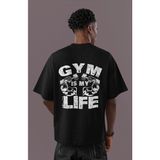 Sevbano Gym Is My Life Bodybuilding Fitness Sırt Baskılı Unisex Oversize Sporcu Tişört - Siyah - 2XL