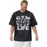 Sevbano Gym Is My Life Bodybulding Fitness Gym Sporcu Baskılı Unisex Oversize Vintage Yıkamalı Tişört - Siyah - 4XL