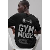 Sevbano Gym Mode On Bodybuilding Fitness Sırt Baskılı Unisex Oversize Sporcu Tişört - Siyah - 2XL