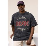 Sevbano High Ac Dc Voltage Rock Metal Müzik Grubu Baskılı Unisex Oversize Vintage Yıkamalı Tişört - Siyah