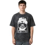 Sevbano Ice Cube Rapper Şarkıcı Ön Baskılı Unisex Oversize Eskitme Yıkamalı Tişört - Siyah - 2XL