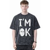 Sevbano Im Ok One Punch Man Anime Baskılı Unisex Oversize Eskitme Yıkamalı Tişört - Siyah