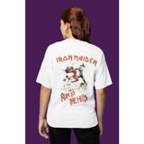 Sevbano Iron Maiden Run To The Hills Sırt Baskılı Unisex Oversize Rock Metal Müzik Grubu Tişört - Beyaz