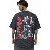 Sevbano Ironmaiden Rock Metal Müzik Grubu Sırt Baskılı Unisex Oversize Eskitme Yıkamalı Tişört - Siyah - XL