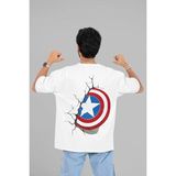 Sevbano Kaptan Amerika Kalkan Baskılı Unisex Oversize Avengers Marvel Tişört - Beyaz - 4XL