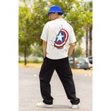 Sevbano Kaptan Amerika Kalkan Baskılı Unisex Oversize Avengers Marvel Tişört - Beyaz - XS