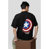 Sevbano Kaptan Amerika Kalkan Baskılı Unisex Oversize Avengers Marvel Tişört - Siyah