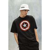 Sevbano Kaptan Amerika Logo Baskılı Unisex Oversize Marvel Tişört - 01 Siyah - 4XL
