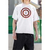 Sevbano Kaptan Amerika Logo Baskılı Unisex Oversize Marvel Tişört - Beyaz - XL