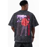 Sevbano Ken Kaneki Tokyo Ghoul Anime Baskılı Unisex Oversize Eskitme Yıkamalı Tişört - Siyah - 3XL