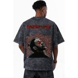 Sevbano Kendrick Lamar Rapper Şarkıcı Baskılı Unisex Oversize Eskitme Yıkamalı Tişört - Siyah - 2XL