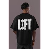 Sevbano Lift Yazılı Powerlifter Bodybuilding Halter Fitness Sırt Baskılı Unisex Oversize Sporcu Tişört - Siyah - M