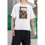 Sevbano Marvel Deadpool x Wolverine Baskılı Tişört, Oversize Kahramanlar Baskılı Tişört - Beyaz - 3XL