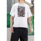 Sevbano Marvel Spider Punk Baskılı Tişört, Oversize Örümcek Adam Tişört - Beyaz - 3XL
