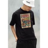 Sevbano Marvel Tale Kahramanlar Baskılı Dergi Kapağı Baskılı Unisex Oversize Tişört - 01 Siyah - XL