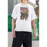 Sevbano Marvel Tale Kahramanlar Baskılı Dergi Kapağı Baskılı Unisex Oversize Tişört - Beyaz - 2XL