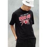 Sevbano Marvel The Amazing Spider-Dad Baskılı Tişört, Oversize Örümcek Adam Tişört - 01 Siyah - 4XL