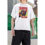 Sevbano Marvel Wolverine x Deadpool Baskılı Unisex Tişört, Oversize Film Tişört - Beyaz
