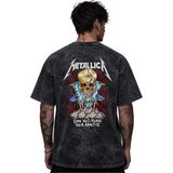Sevbano Metallica Rock Metal Müzik Grubu Baskılı Unisex Oversize Eskitme Yıkamalı Tişört - Siyah - 3XL