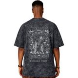Sevbano Metallica Rock Metal Müzik Grubu Baskılı Unisex Oversize Eskitme Yıkamalı Tişört - Siyah - XS