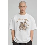 Sevbano Metallica Rock Metal Müzik Grubu Baskılı Unisex Oversize Premium Tişört - XL - Beyaz