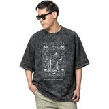 Sevbano Metallica Rock Metal Müzik Grubu Baskılı Unisex Oversize Vintage Yıkamalı Tişört - Siyah - 4XL