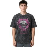 Sevbano Metallica Rock Metal Müzik Grubu Ön Baskılı Unisex Oversize Eskitme Yıkamalı Tişört - Siyah - XS