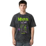 Sevbano Misfits Rock Metal Müzik Grubu Ön Baskılı Unisex Oversize Eskitme Yıkamalı Tişört - Siyah - 2XL