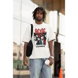 Sevbano Müzik Grubu Rock Metal Highway To Hell Baskılı Unisex Tişört, Oversize Ac Dc Tişört - Beyaz - 3XL