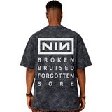 Sevbano Nin Rock Metal Müzik Grubu Sırt Baskılı Unisex Oversize Eskitme Yıkamalı Tişört - Siyah - 4XL
