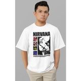 Sevbano Nirvana Rock Metal Müzik Grubu Baskılı Unisex Oversize Tişört - Beyaz