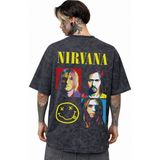 Sevbano Nirvana Rock Metal Müzik Grubu Sırt Baskılı Unisex Oversize Eskitme Yıkamalı Tişört - Siyah - 3XL