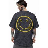 Sevbano Nirvana Rock Metal Müzik Grubu Sırt Baskılı Unisex Oversize Eskitme Yıkamalı Tişört - Siyah