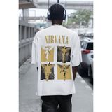 Sevbano Nirvana Rock Metal Sırt Baskılı Unisex Oversize Müzik Grubu Tişört - Beyaz - 4XL